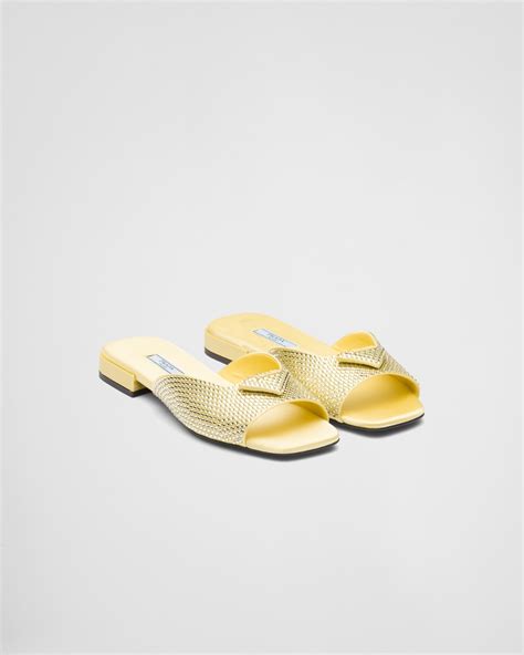 yellow crystal prada flat sandals|Pineapple Satin Slides With Crystals .